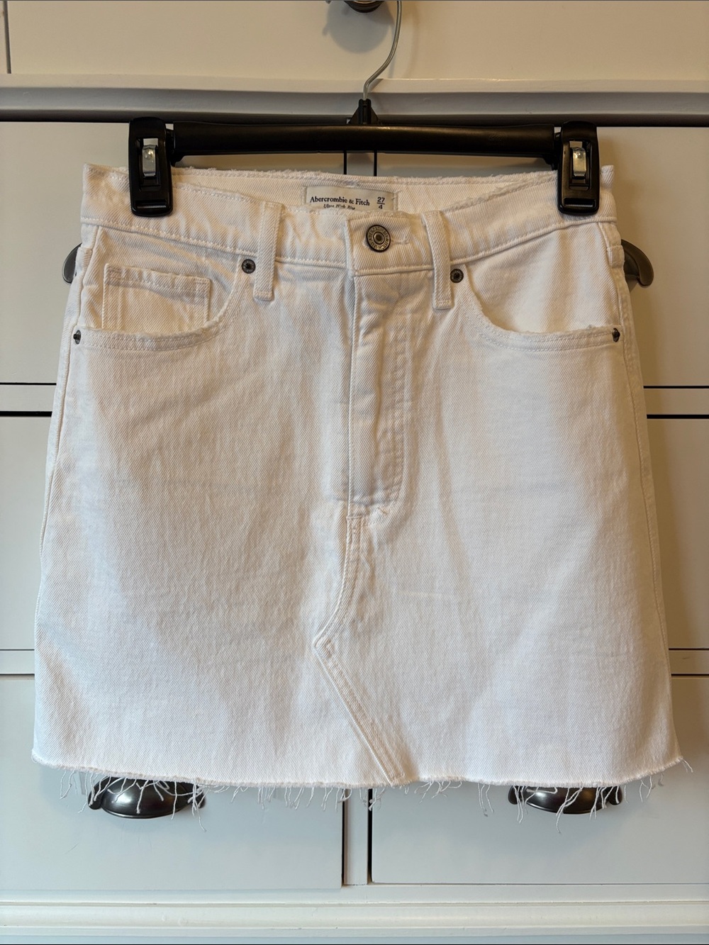 Abercrombie & Fitch White Raw Hem Denim Mini Skirt
